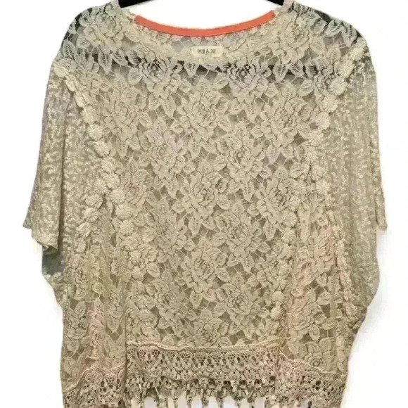 Taylor & Sage Women's Ivory Lace Poncho Top XS Floral Fringe Blouse - Picture 1 of 6